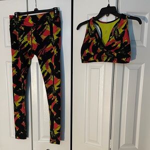 Zumba Fitness Red and Yellow Women's Leggings and Sports Bra